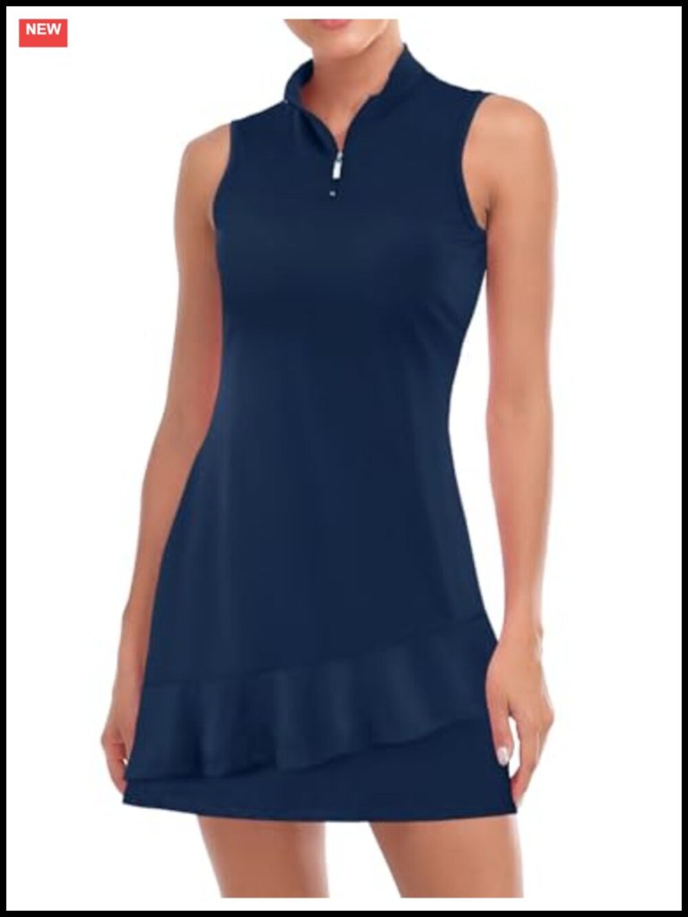 Sleeveless Ruffle Hem Golf Tennis Dress with Inner Shorts and Pockets,